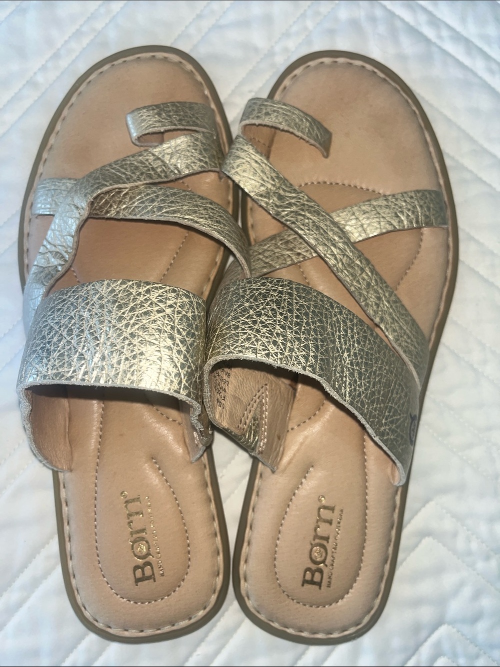 Born Gold Leather Cross-Strap Slide Mules